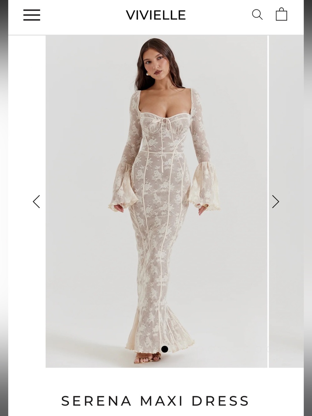 Sheer Lace Long-Sleeve Midi Dress - White